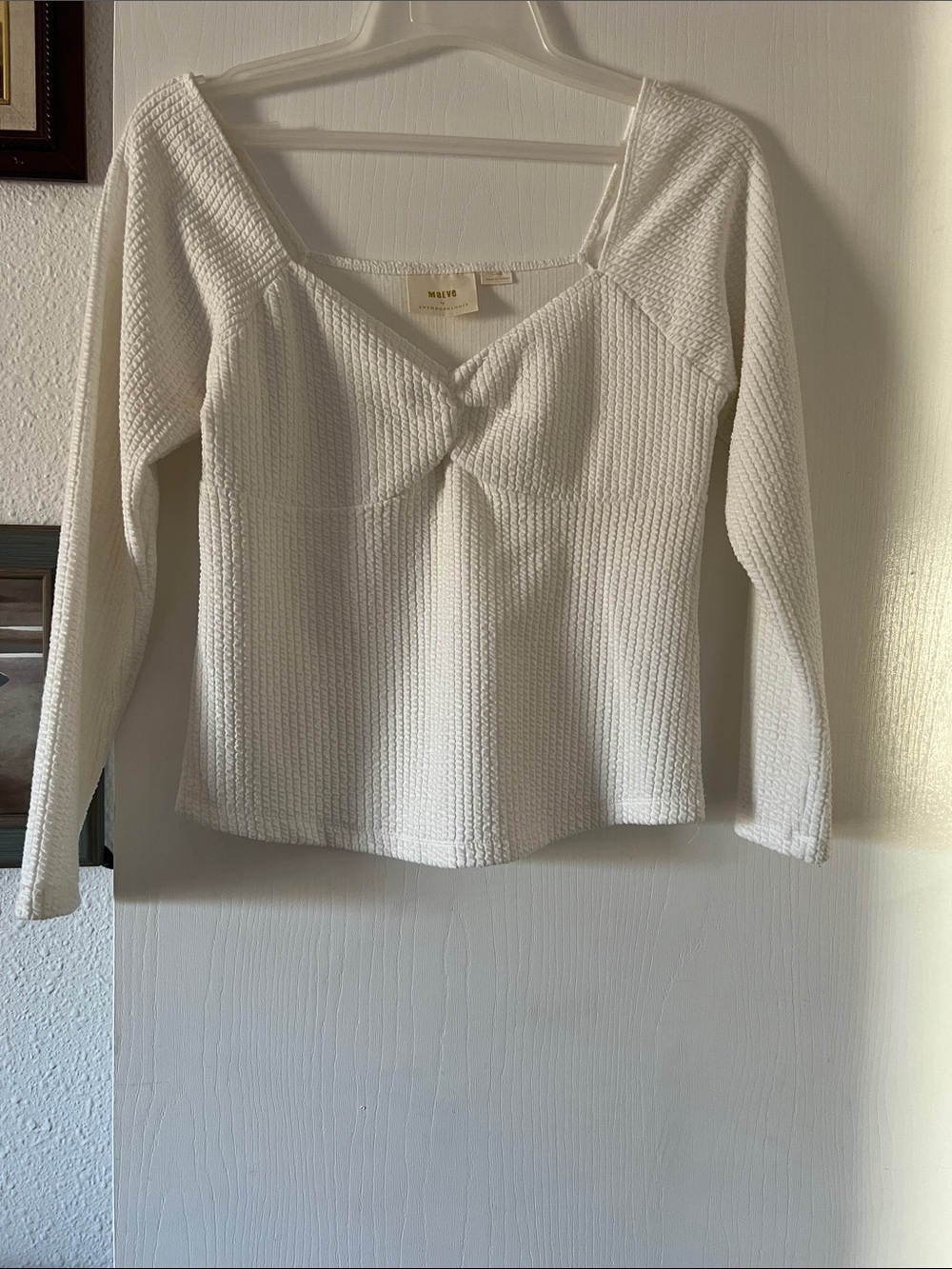 Maeve Cream Twist-Front Long Sleeve Knit Top